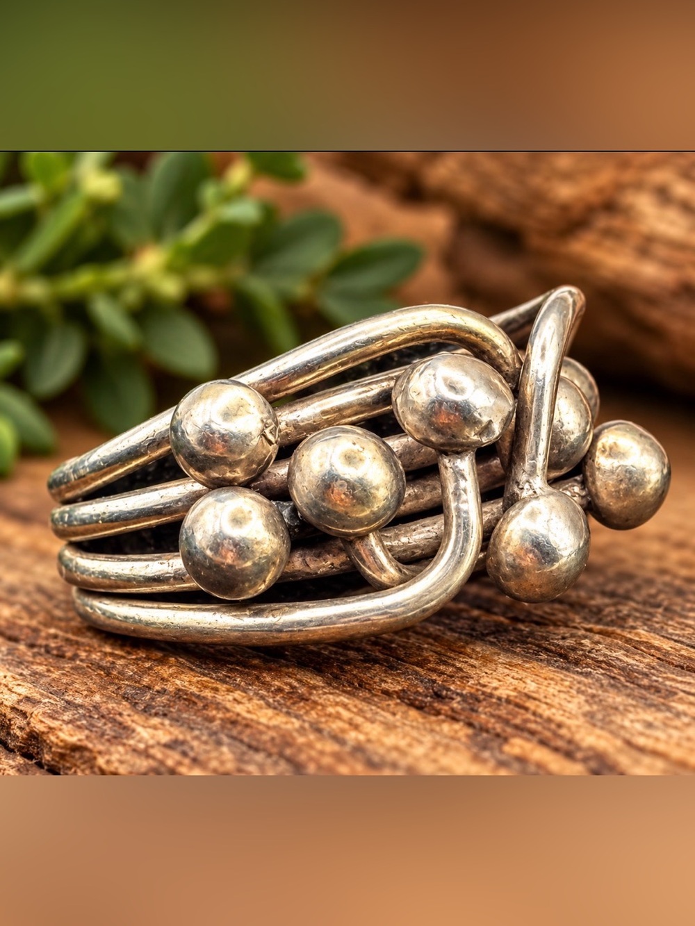 Sterling Silver Multi-Band Ball Accent Ring - Silver